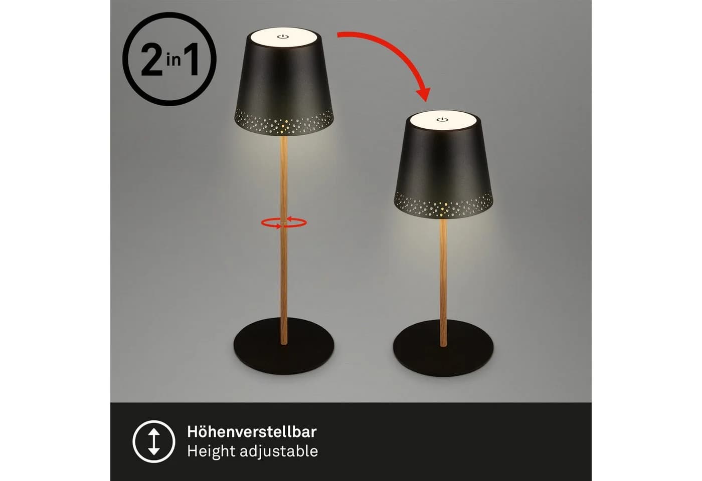 Briloner Leuchten LED Tischleuchte Kiki Schwarz Natur - Bild 4