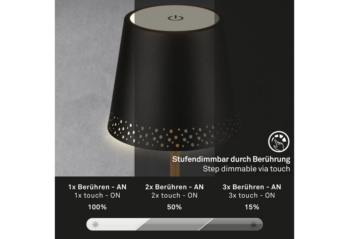 Briloner Leuchten LED Tischleuchte Kiki Schwarz Natur - Bild 5
