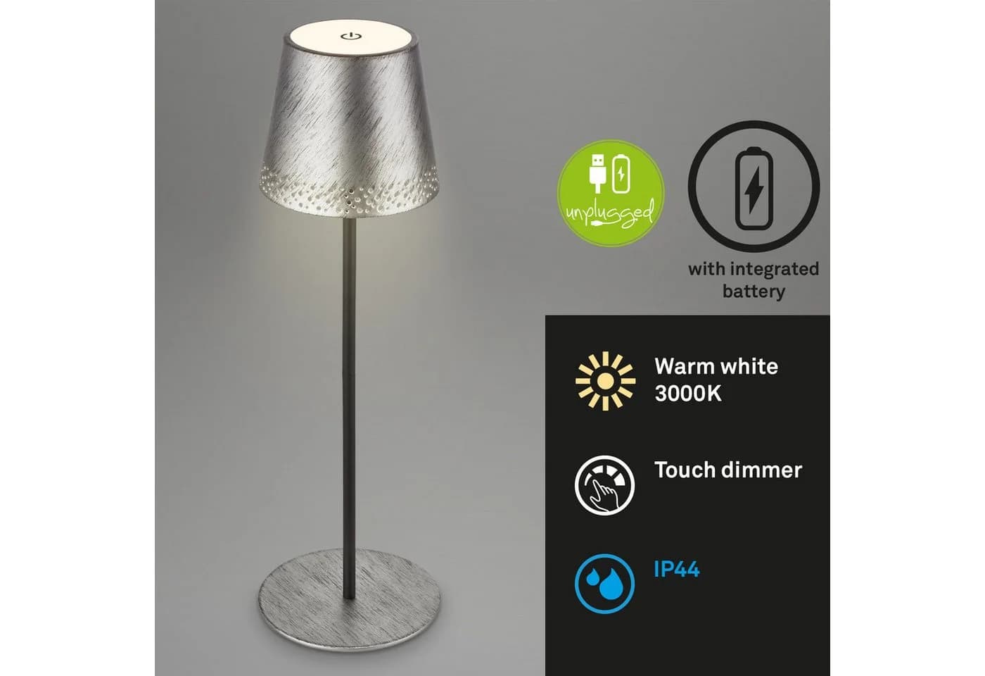 Briloner Leuchten LED Tischleuchte Kiki Antik Silber USB-C Höhenverstellbar - Bild 3