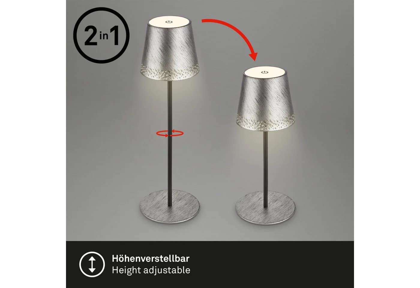 Briloner Leuchten LED Tischleuchte Kiki Antik Silber USB-C Höhenverstellbar - Bild 4