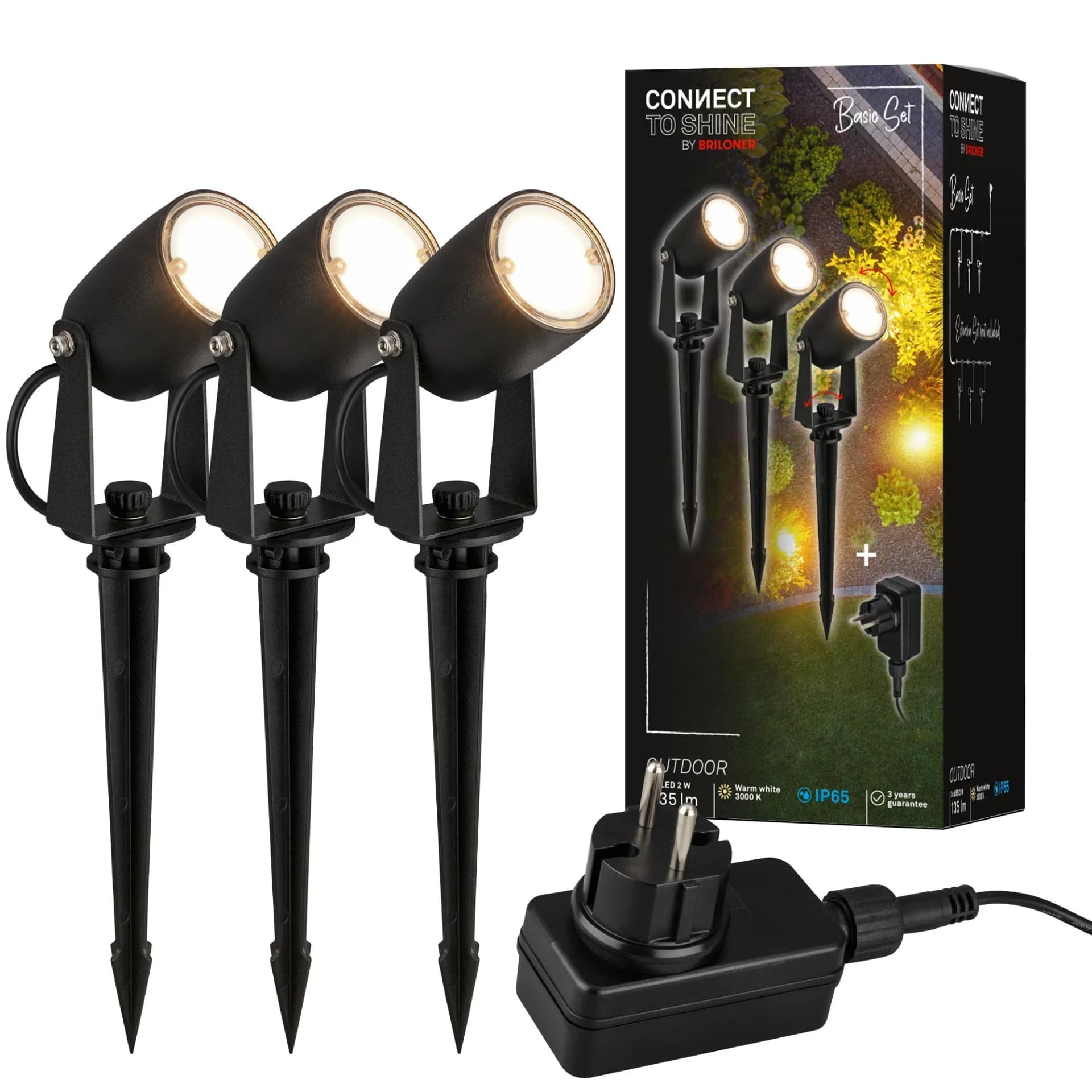 Briloner LED-Erdspießspot 3927035 12 V 3er-Starterset Schwarz 4 cm