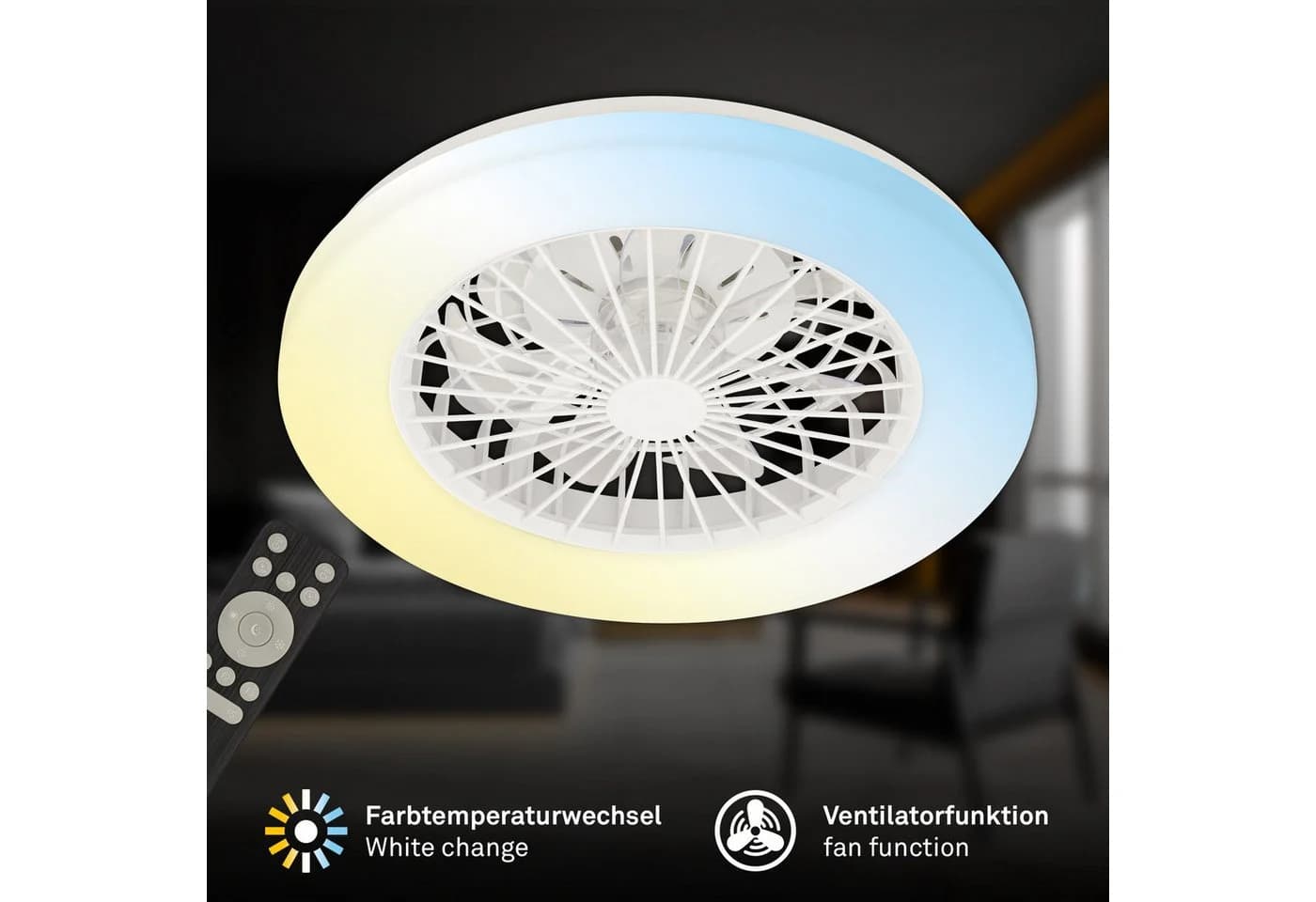 BRILONER LED Deckenleuchte mit Ventilator Weiß Fernbedienung - Bild 3