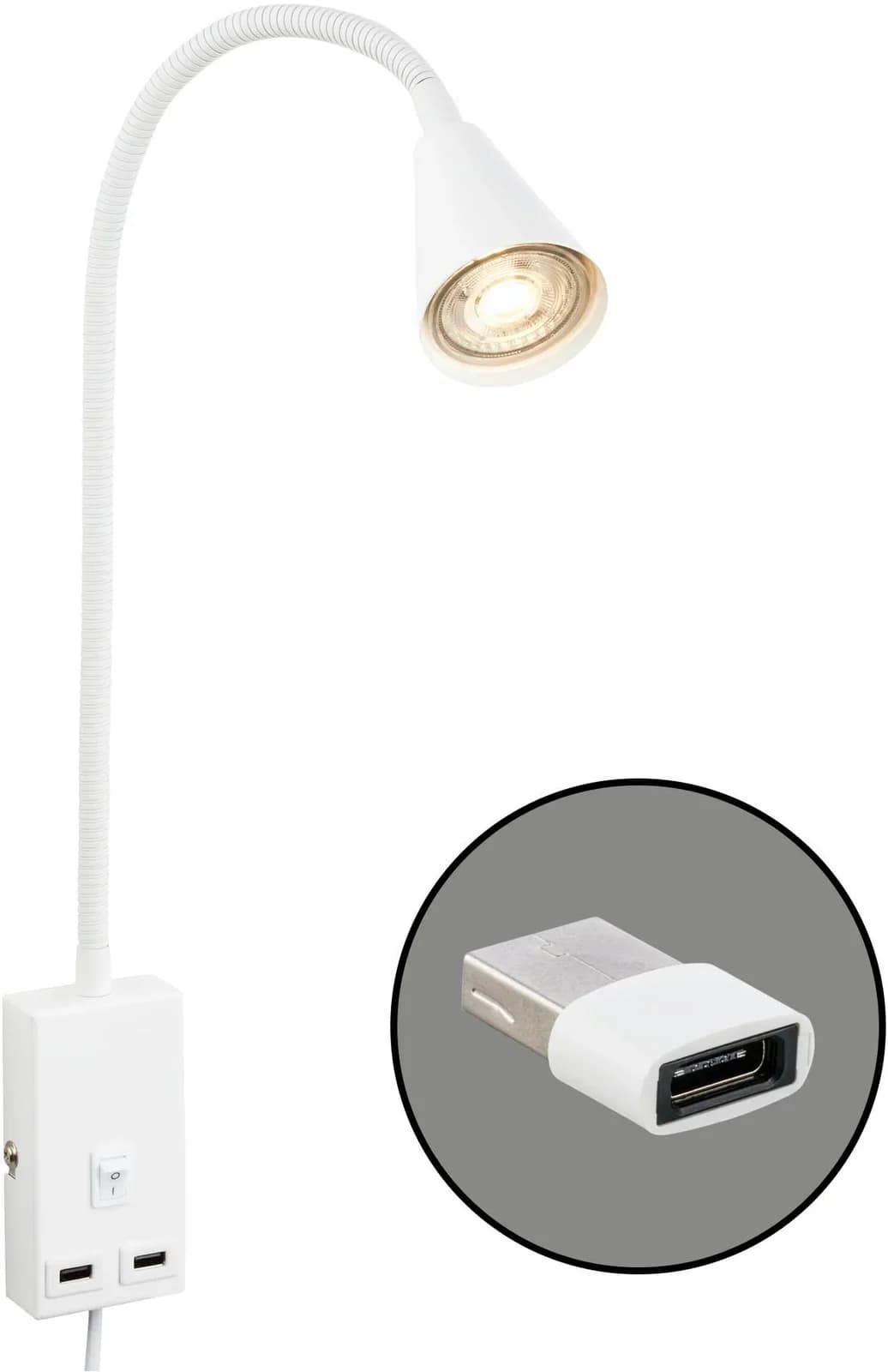 BRILONER LEUCHTEN Nachttischlampe JUSTRA weiß mit USB