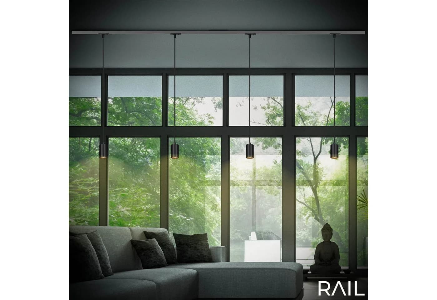 Briloner Leuchten Schienensystem-Leuchte RAIL - Pendelleuchte Schwarz Matt 144cm