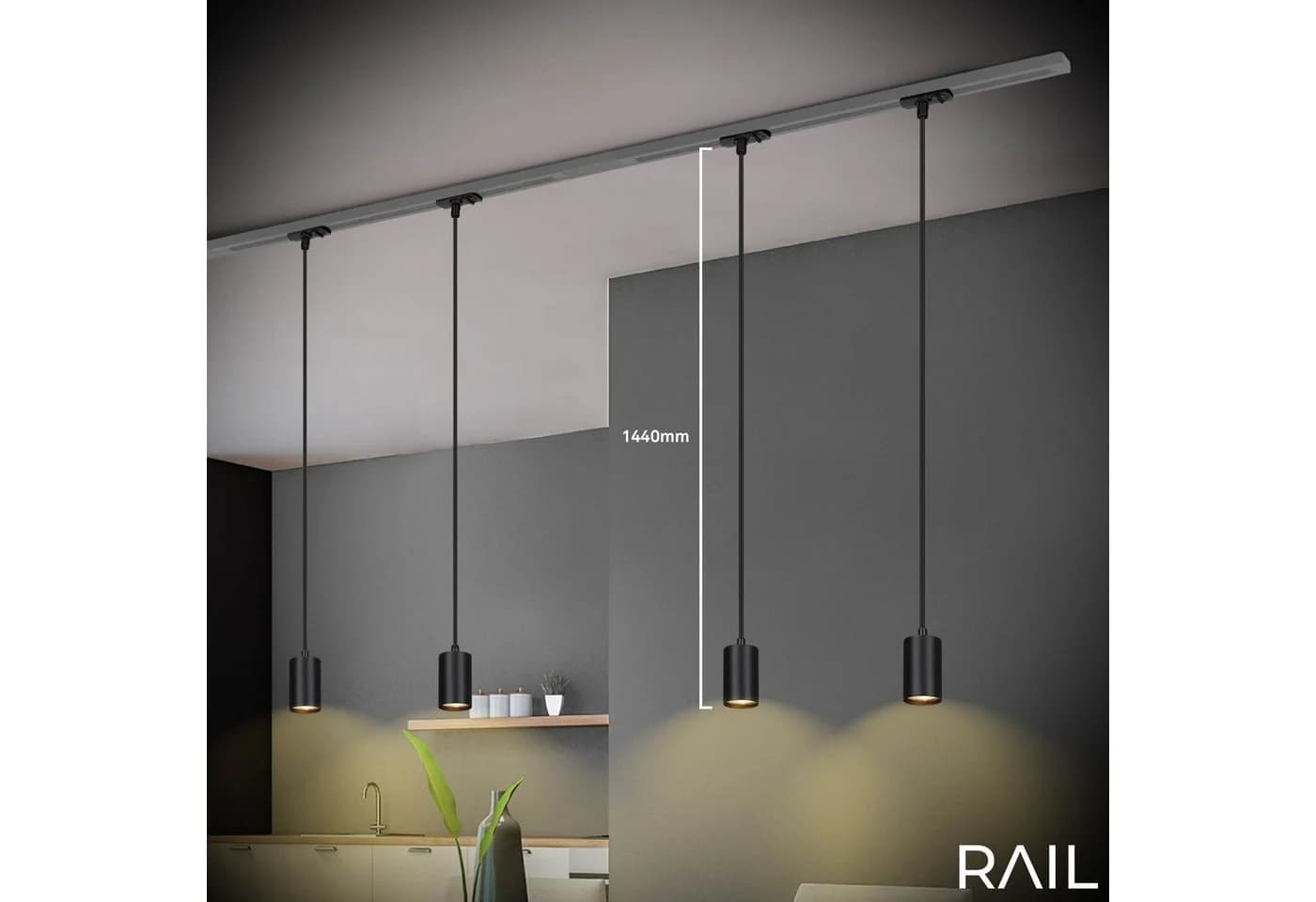 Briloner Leuchten Schienensystem-Leuchte RAIL - Pendelleuchte Schwarz Matt 144cm - Bild 3