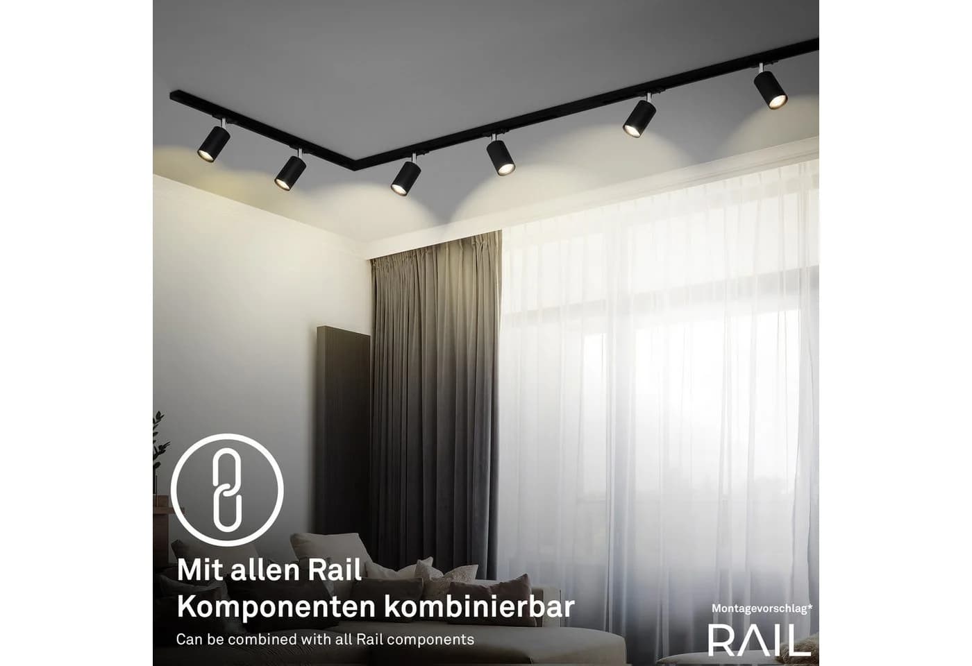 Briloner Leuchten Schienensystem-Sets RAIL 0,75m Schwarz mit 2 GU10 Spots - Bild 5