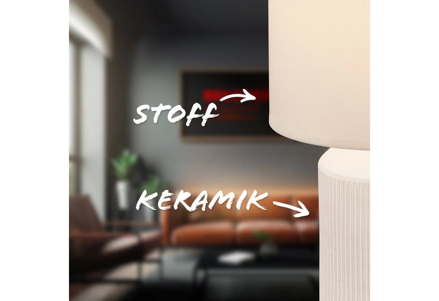 Briloner Leuchten Tischleuchte INO Weiß Keramik Stoffschirm - Bild 5