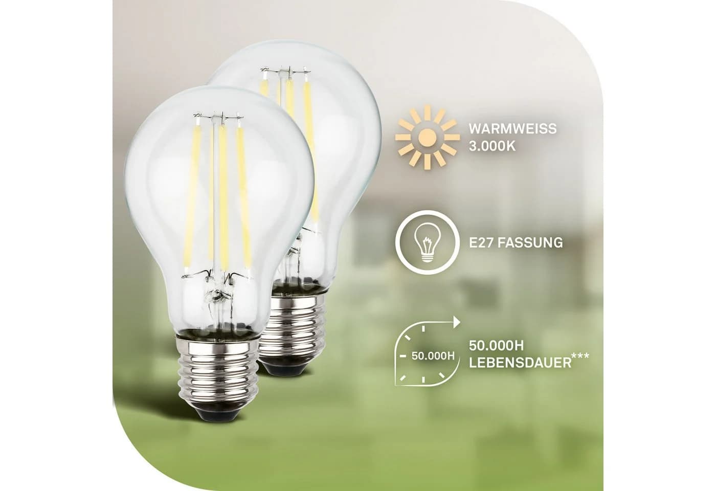 Briloner Leuchten LED-Leuchtmittel 2er Set E27 4W Warmweiß 3000K 840lm