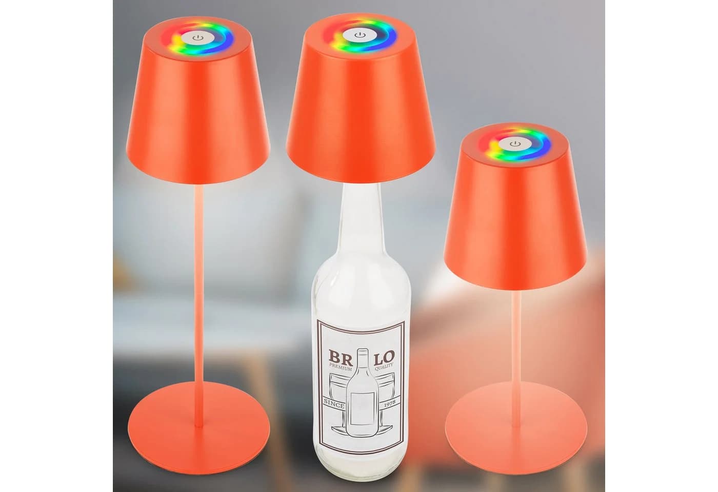 Briloner Leuchten LED Tischleuchte Akku Flaschenaufsatz Orange 3-in1