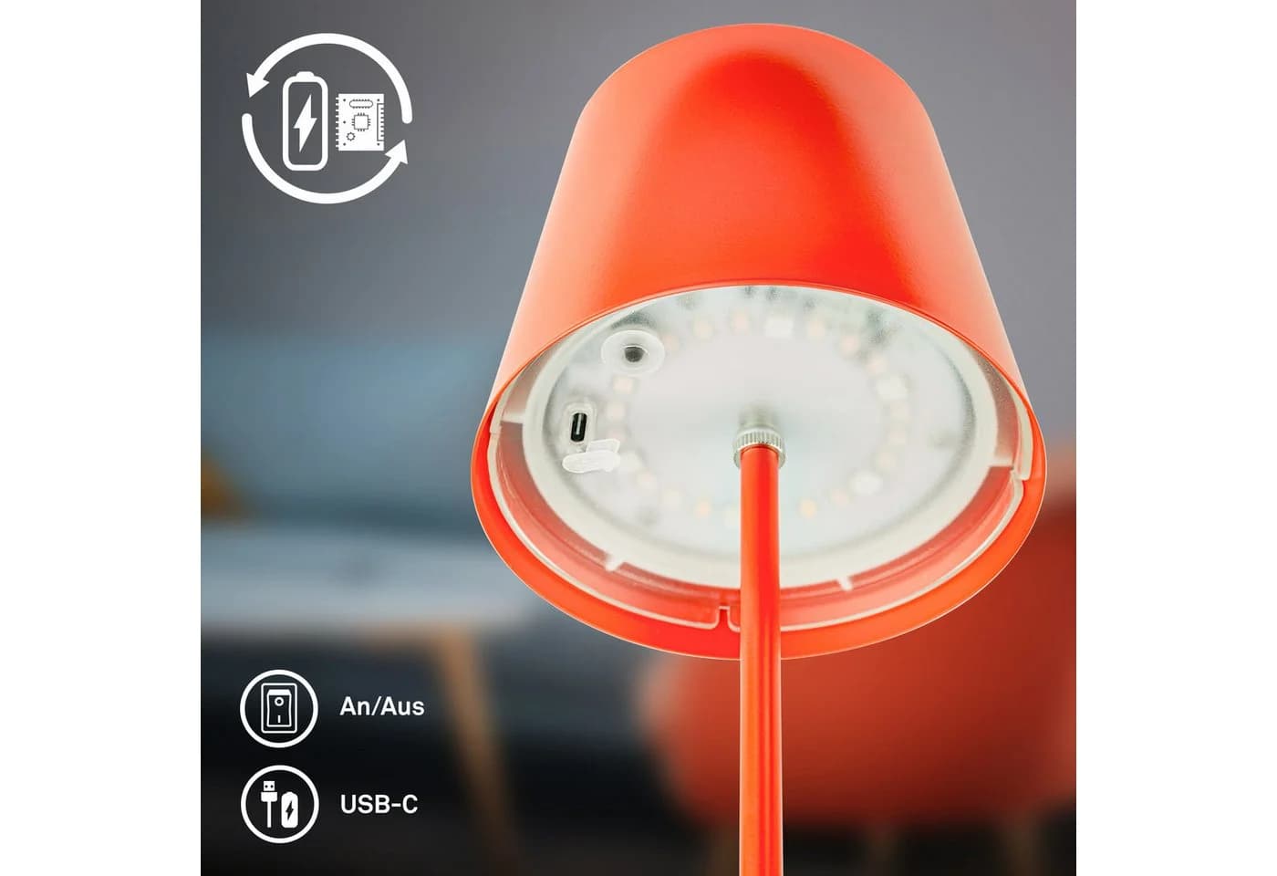 Briloner Leuchten LED Tischleuchte Akku Flaschenaufsatz Orange 3-in1 - Bild 5
