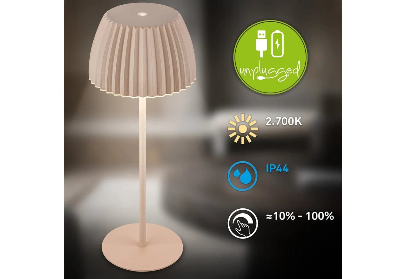BRILONER LEUCHTEN Akku LED Tischleuchte Beige Touchdimmer IP44 - Bild 5