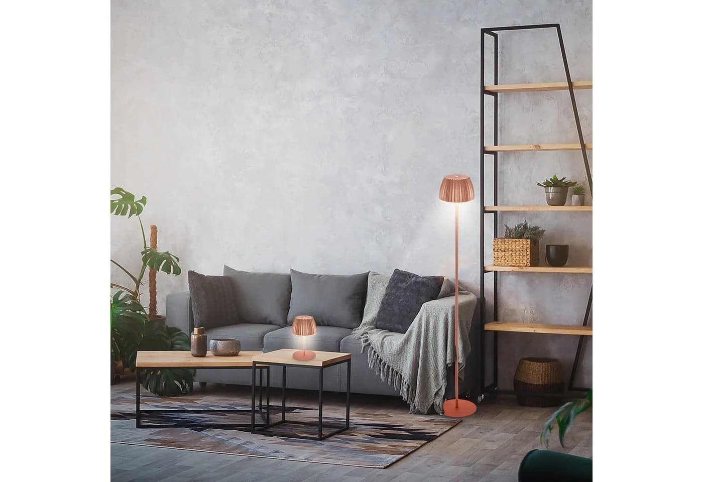 BRILONER LEUCHTEN LED Stehlampe Riffle Kupferfarben Akku