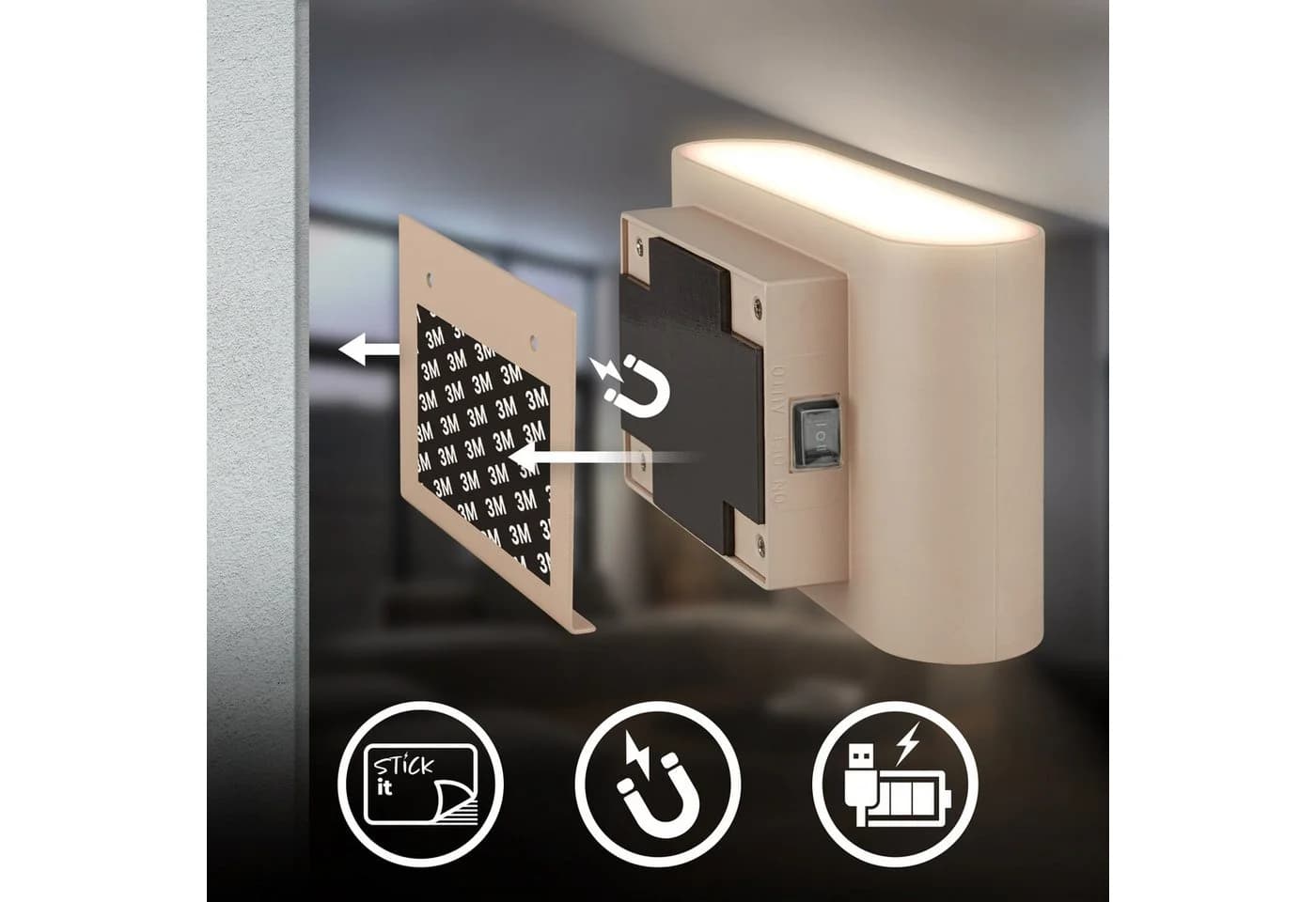 Briloner LED-Akku-Wandlampe Chat Beige Kunststoff Sensor - Bild 5