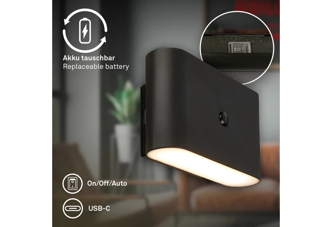 Briloner Leuchten LED Wandleuchte CHET 3878015, Schwarz, 16 cm, Kunststoff, Sensor - Bild 4