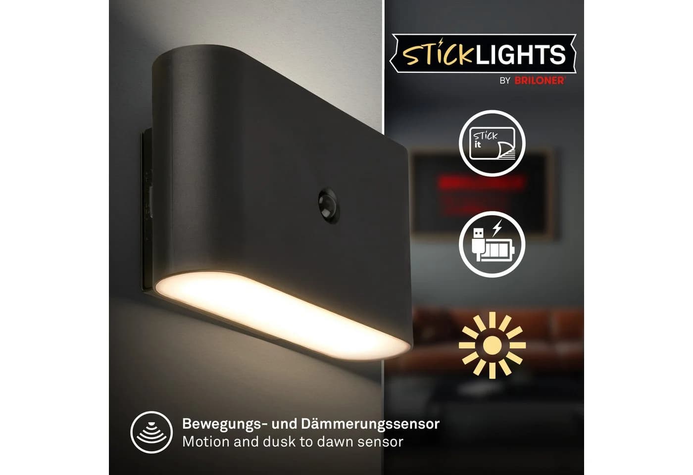 Briloner Leuchten LED Wandleuchte CHET 3878015, Schwarz, 16 cm, Kunststoff, Sensor - Bild 5