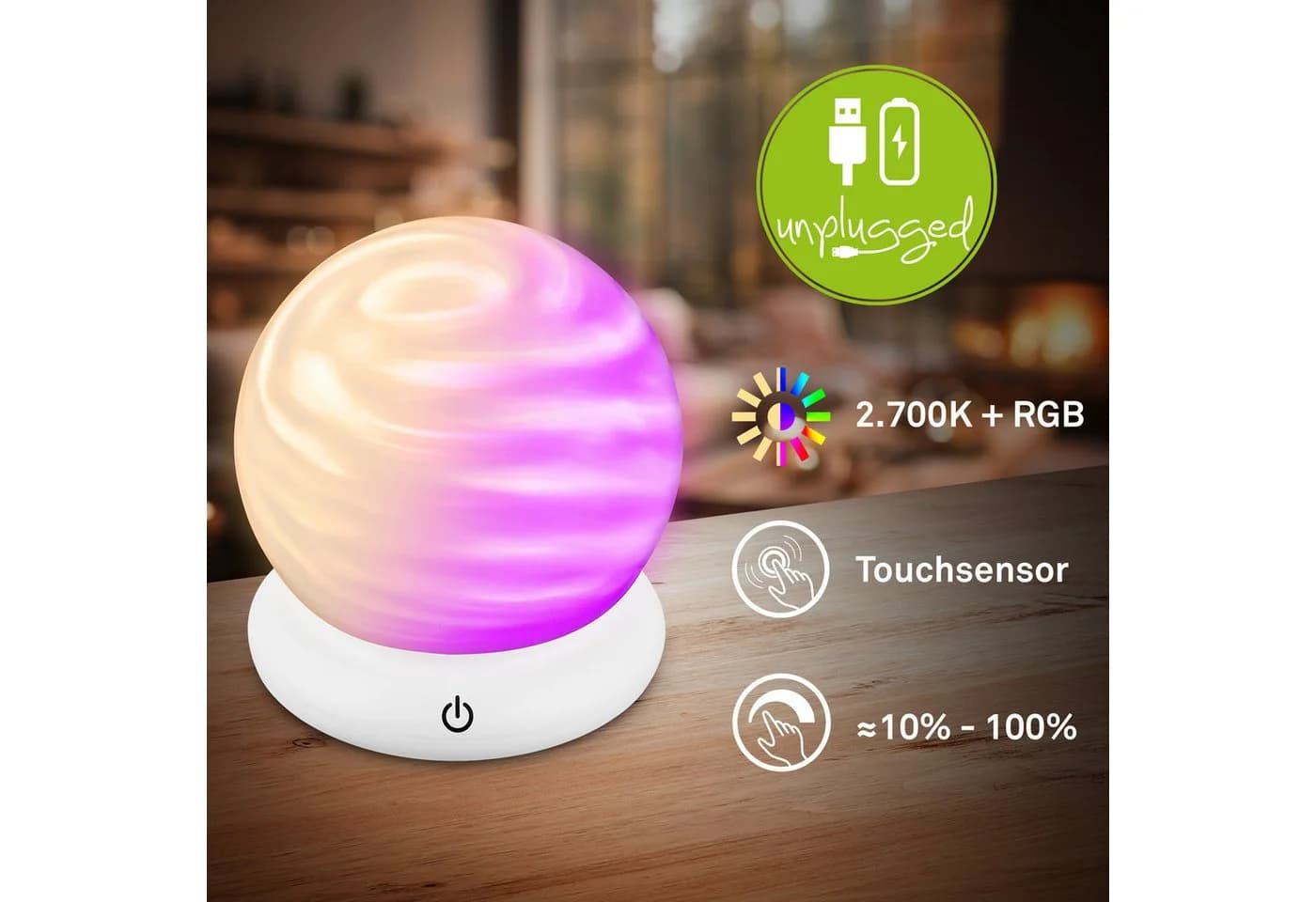 Briloner Leuchten Tischleuchte kabellos Akku USB-C RGB Lichteffekt, 2700K - Extra-Warmweiß, 15 cm - Bild 3