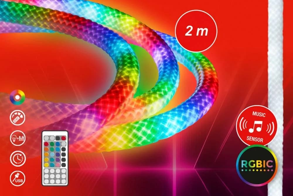 BRILONER LED Stripe RGBIC USB Gewebeschlauch 2m Bunt Weiß