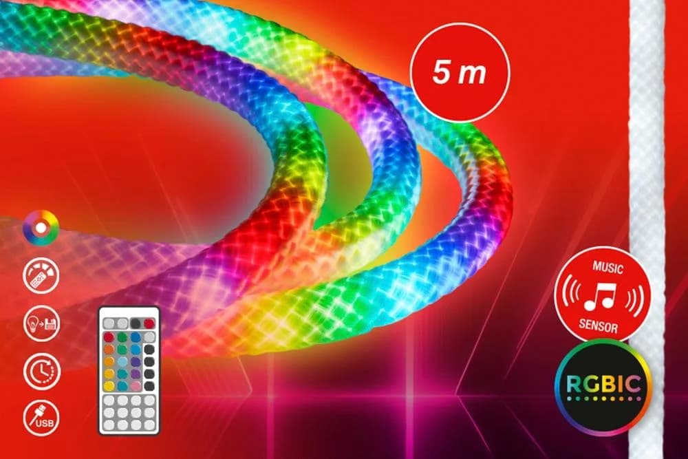 BRILONER LED Stripe RGBIC USB Gewebeschlauch Weiß 5m