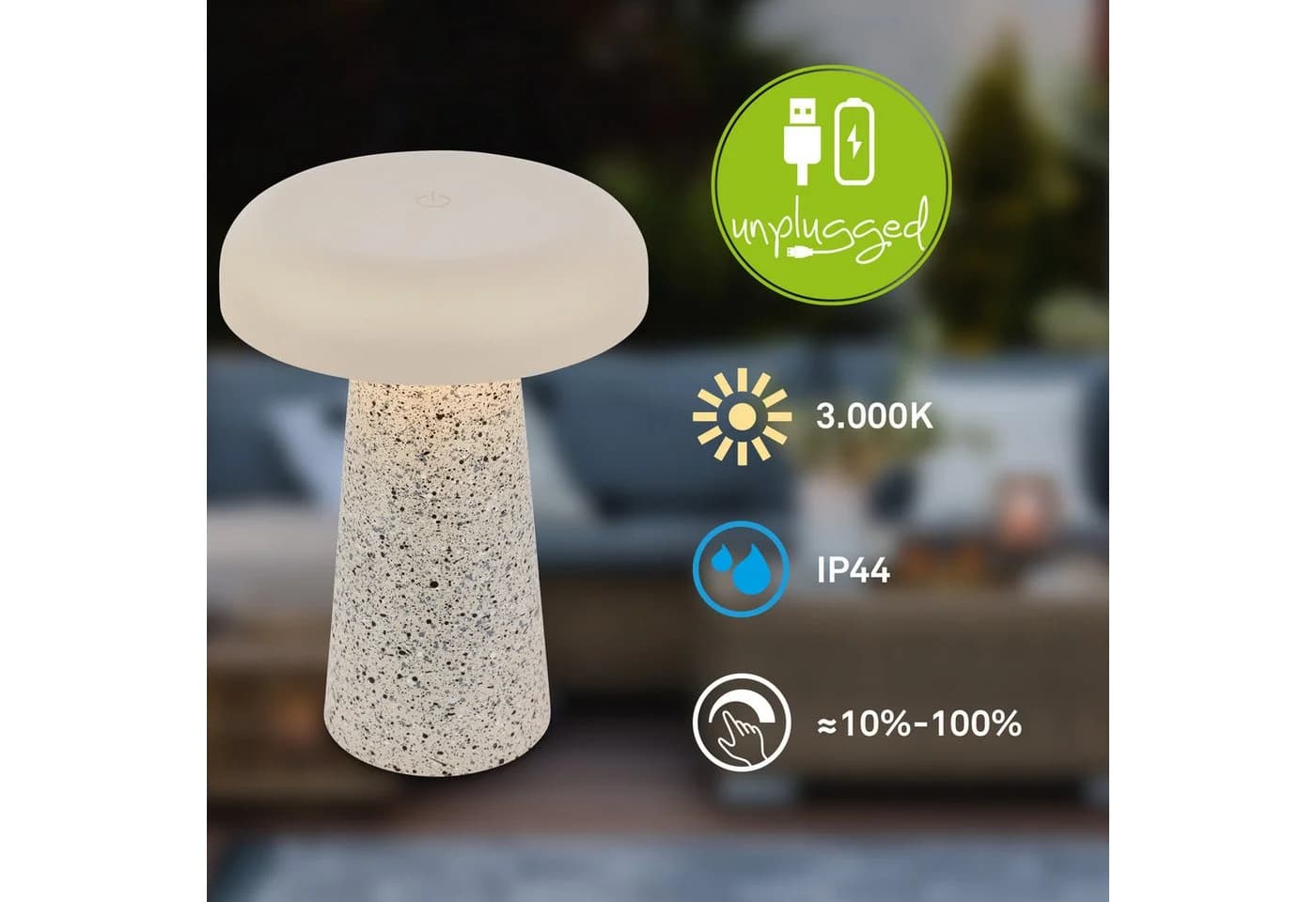 Briloner Leuchten LED Tischleuchte kabellos Akku USB-C Touch dimmbar Steinoptik Grau Schwarz - Bild 3