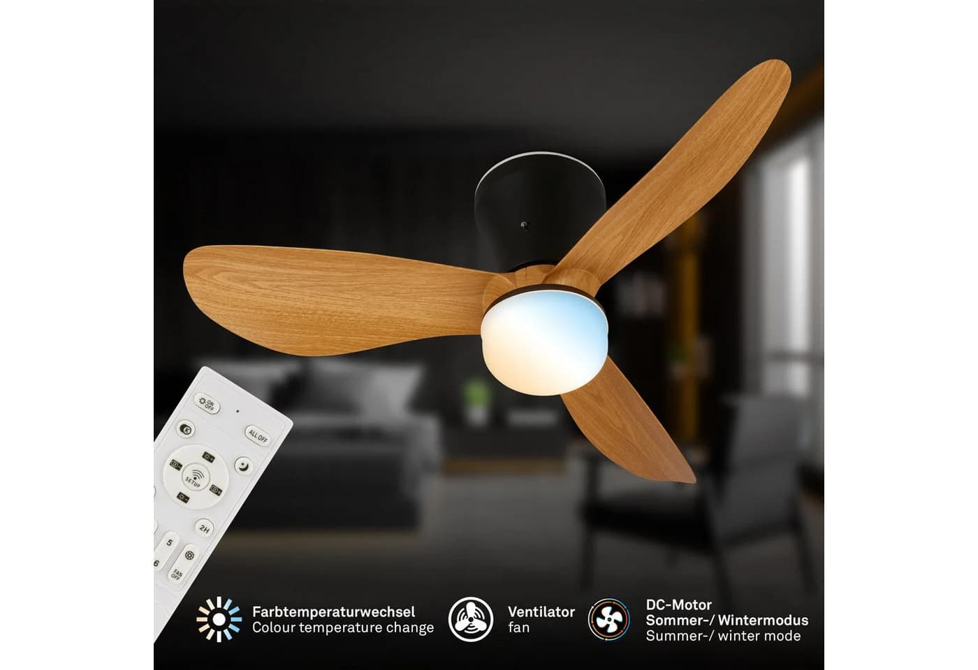 BRILONER LEUCHTEN LED Deckenleuchte LUFITO mit Ventilator Schwarz - Bild 2