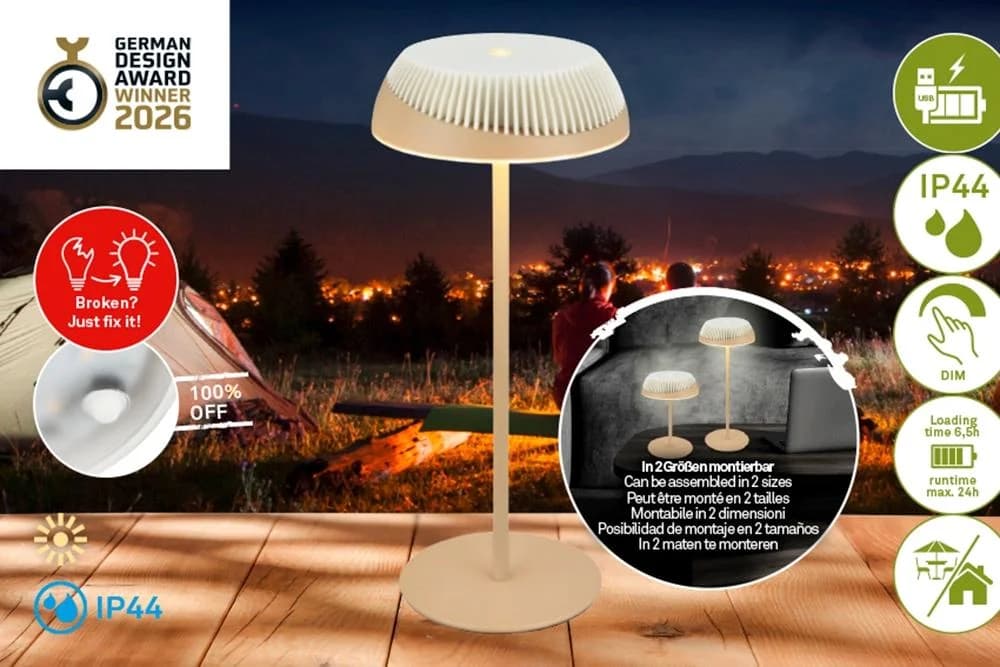BRILONER LED Tischleuchte ALUSTA Beige Dimmbar Akku
