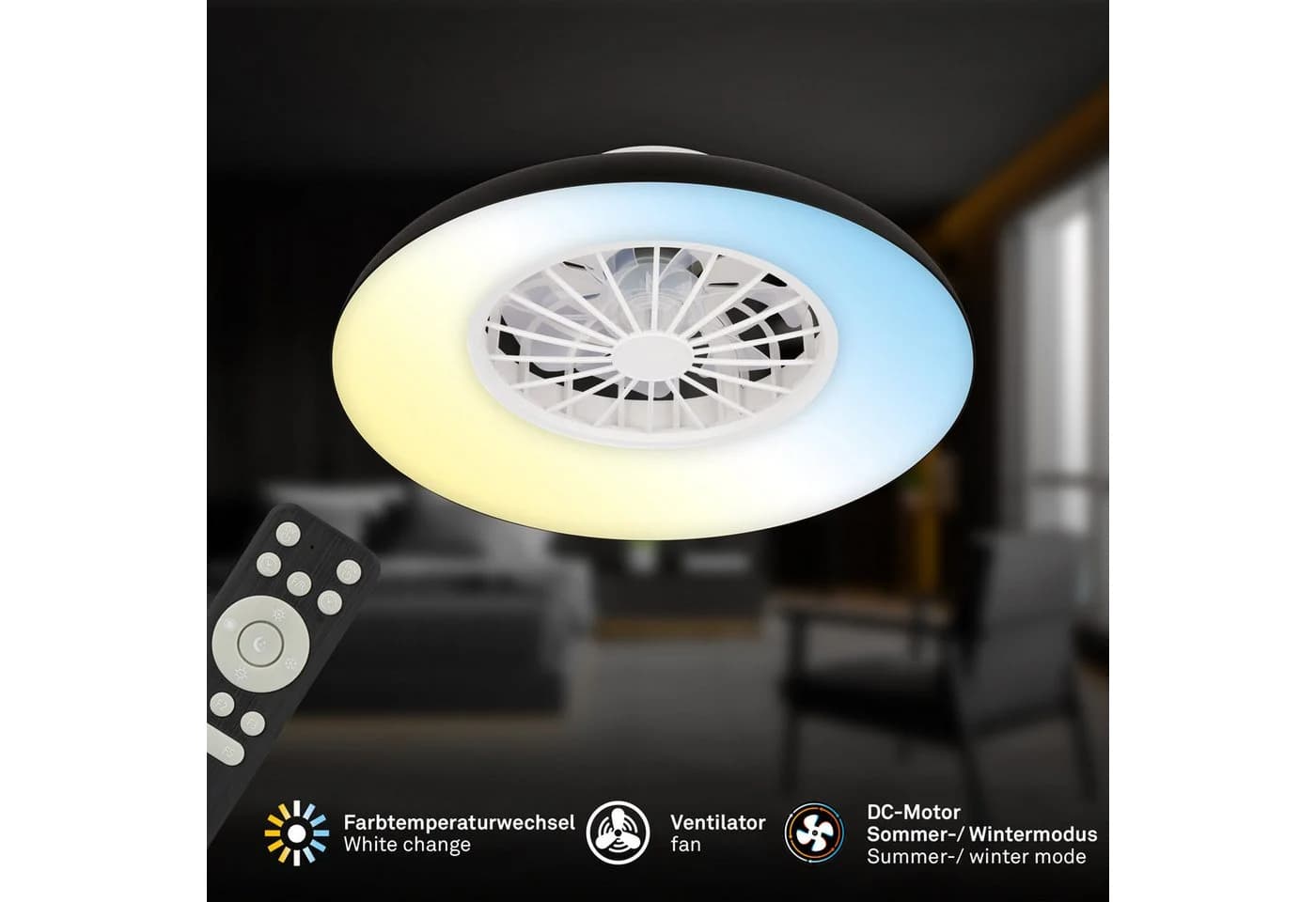 Briloner LED Deckenventilator Schwarz/Weiß mit Licht & Fernbedienung - Bild 2