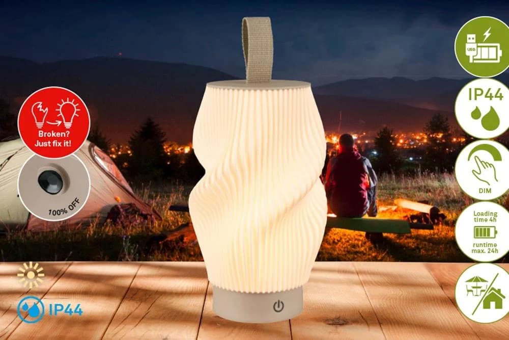 BRILONER LED Tischleuchte TUBI Beige Akku IP44 Touchdimmer