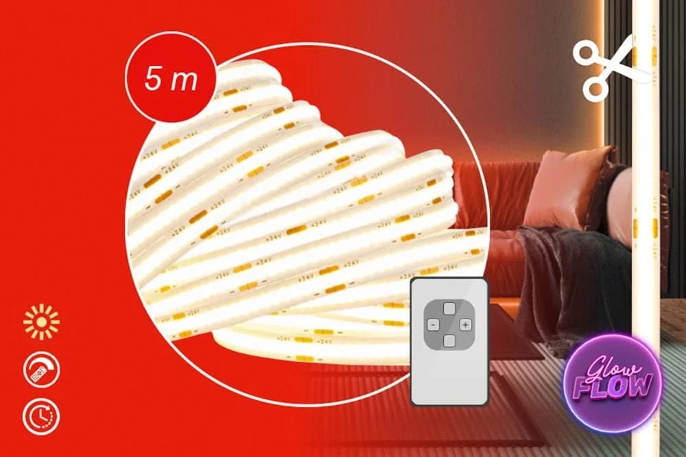 BRILONER LEUCHTEN LED Stripe COB 5m Warmweiß Selbstklebend Dimmbar