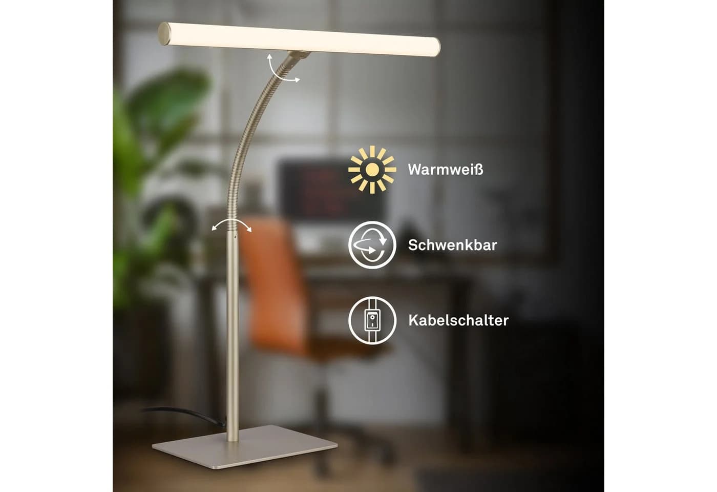 Briloner Leuchten LED Schreibtischlampe Satin-Metallic Schwenkbar