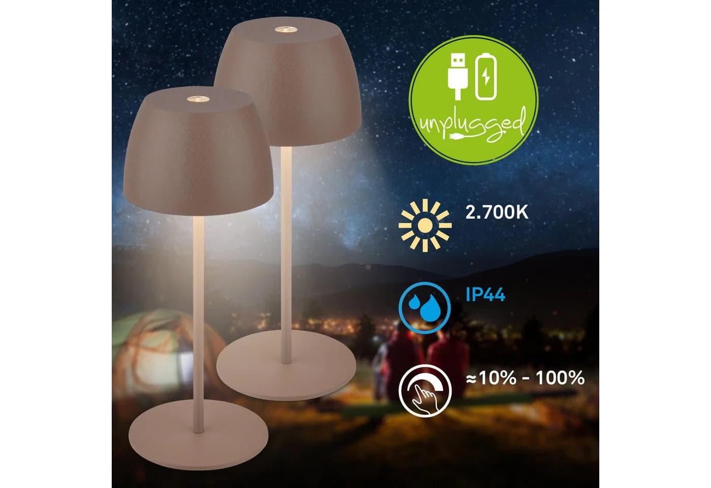Briloner Leuchten LED Außen-Tischleuchte SERINA MINI 2er-Set Warmweiß Dimmbar