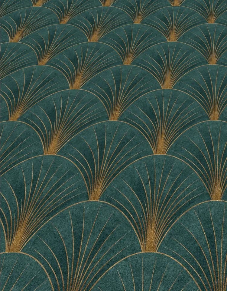 Erismann Vliestapete Art-Déco Petrol-Gold Fächermuster