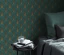 Erismann Vliestapete Art-Déco Petrol-Gold Fächermuster Bild 5