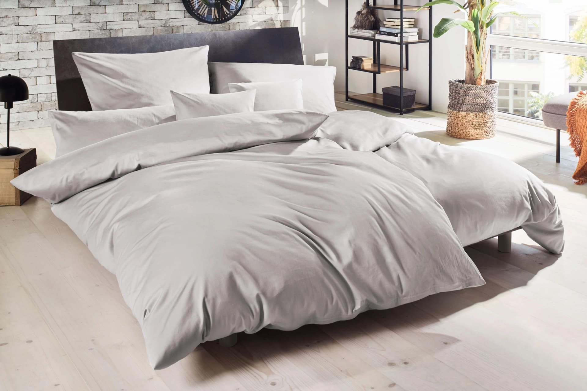 PRIMERA Luxus-Satin Bettwäsche Set Hellgrau 100% Baumwolle