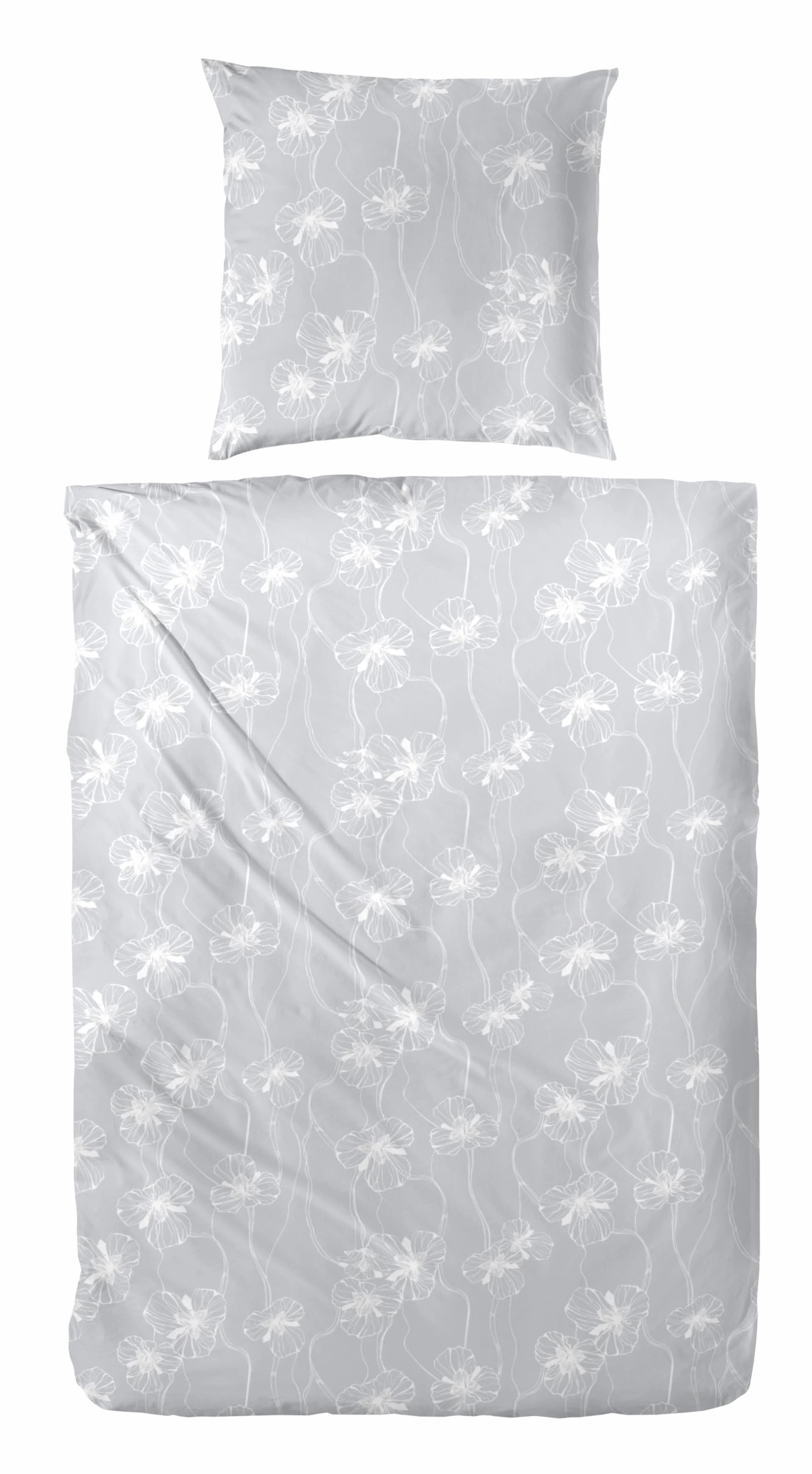 Bettwäsche PRIMERA Magna Grau Weiß Seersucker Blumendesign
