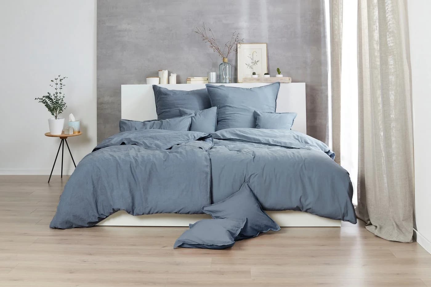 Bettwäsche PRIMERA Stone-Washed Blau 3-tlg. Renforcé 100% Baumwolle - Bild 5