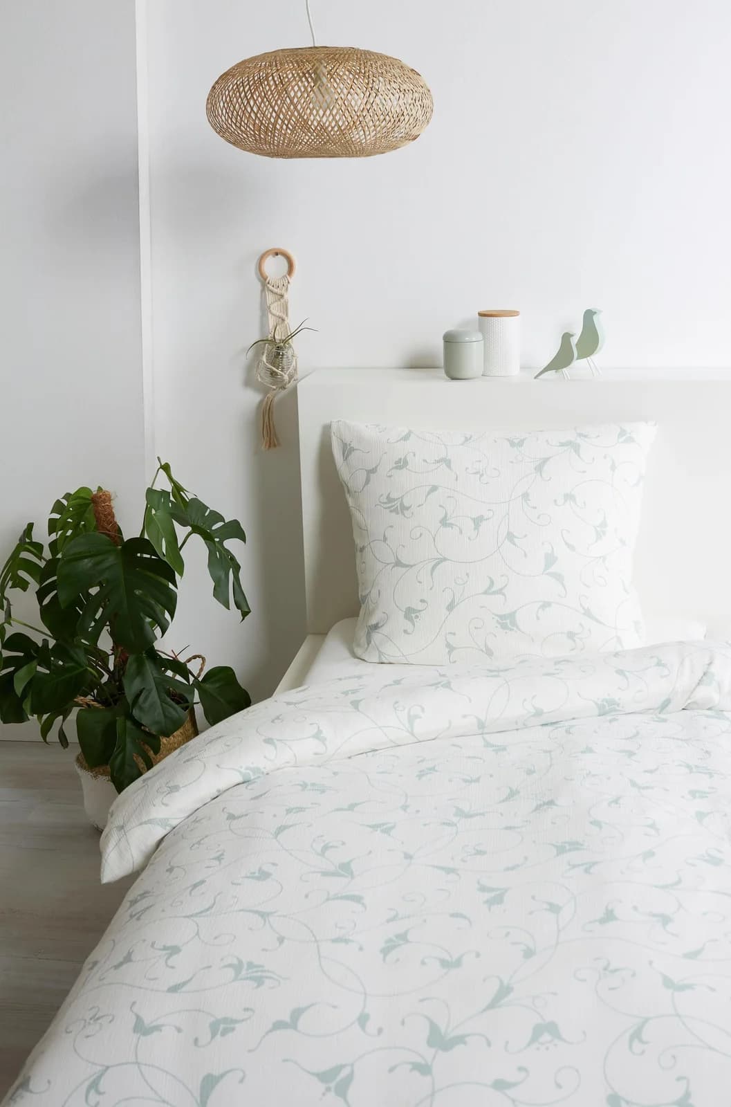 Primera Bio Crepe Ranken Bettwäsche Set Natur Salbei Baumwolle