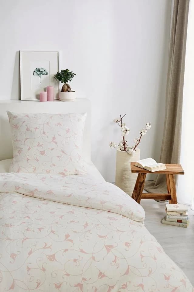 Primera Bio Crepe Ranken Bettwäsche Set Beige Rosa Seersucker - Bild 2