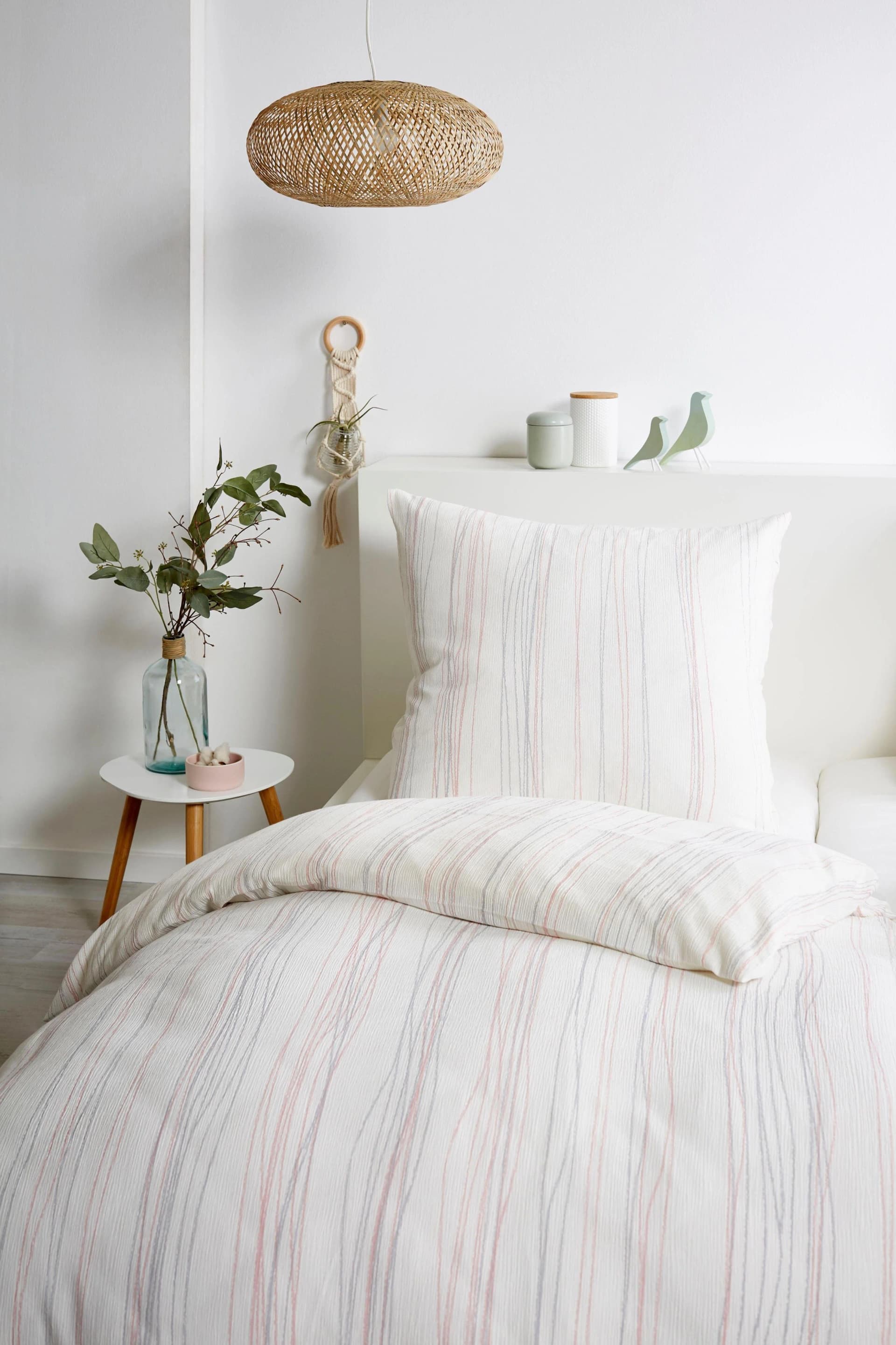 Primera Bio Crepe Stripes Bettwäsche Rosa Grau Natur Seersucker 2-tlg.