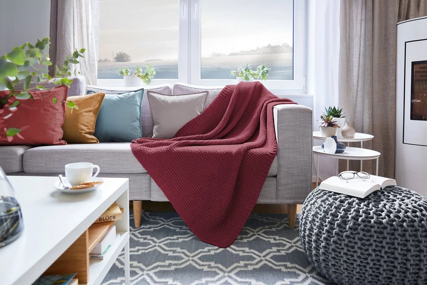 PRIMERA Strickdecke Marsala Polyacryl Kuscheldecke