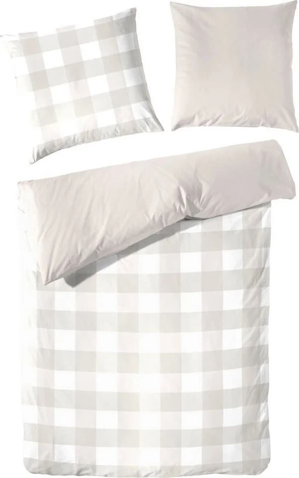 PRIMERA Basic Perkal Bettwäsche Weiß Beige Karo 135x200cm - Bild 2