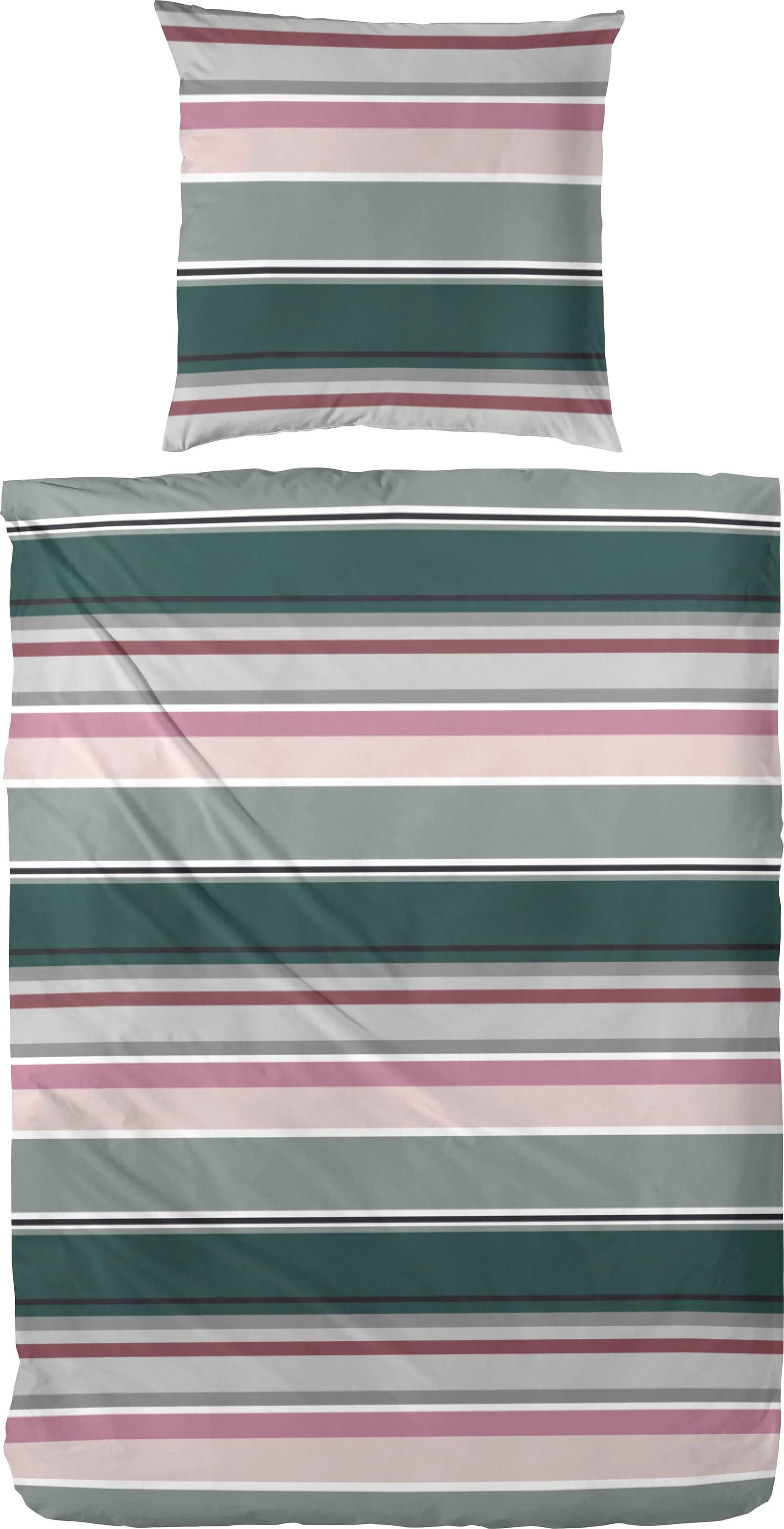 PRIMERA Bettwäsche Late Summer Stripe Anthrazit/Rosa Perkal 2-tlg.