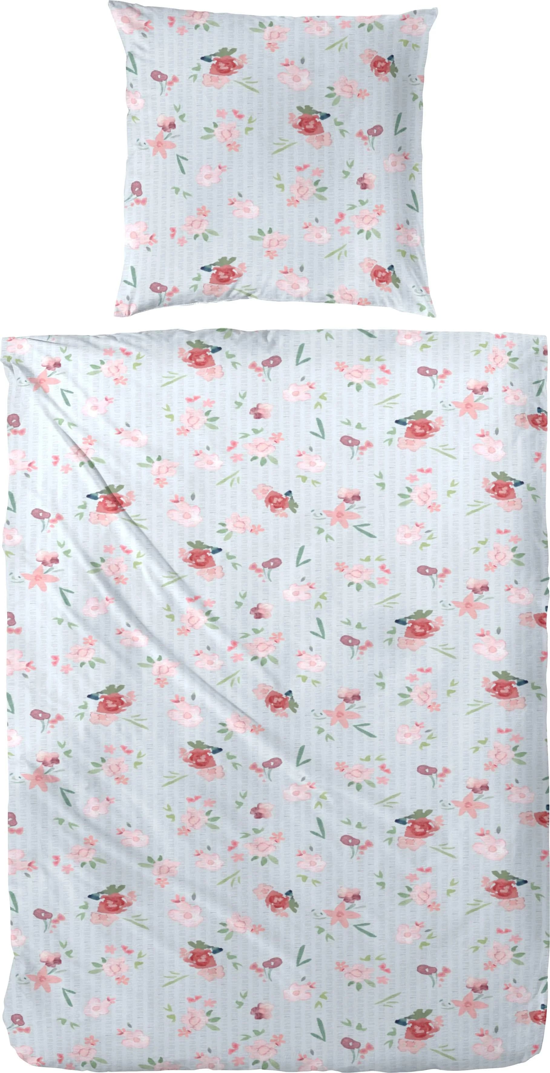 Primera Bettwäsche English Romance Blau/Rosa Soft-Seersucker