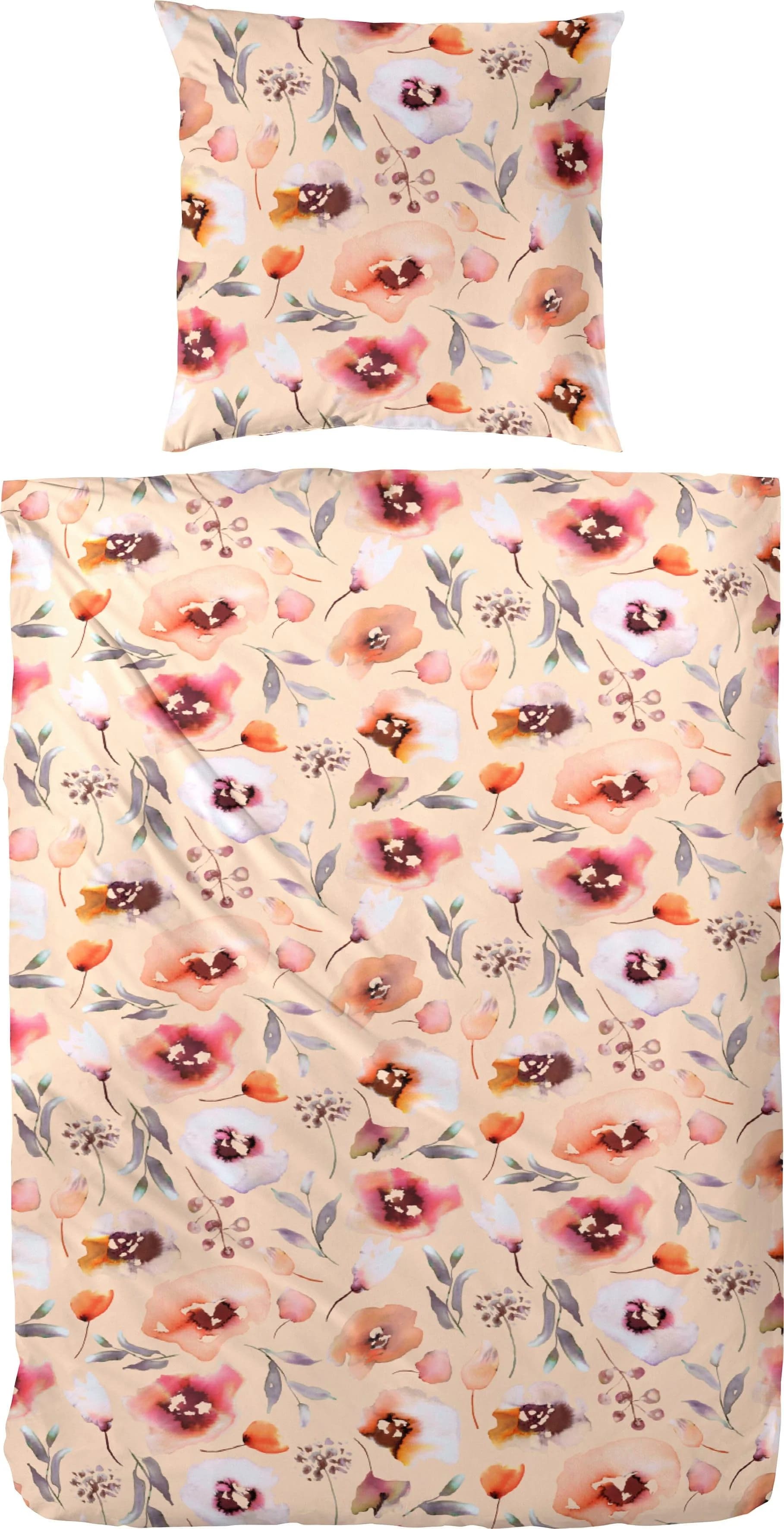 Primera Bettwäsche Dotsy Orange Weiß Blumenmuster Renforcé