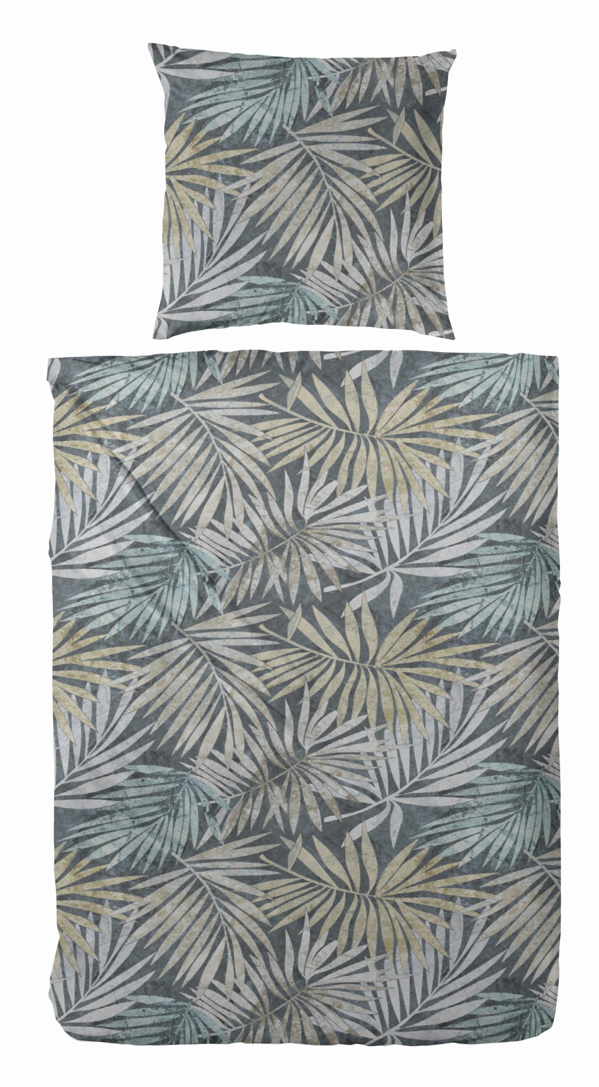 Primera Mako-Satin Bettwäsche Palmeral Grün-Blau 100% Baumwolle