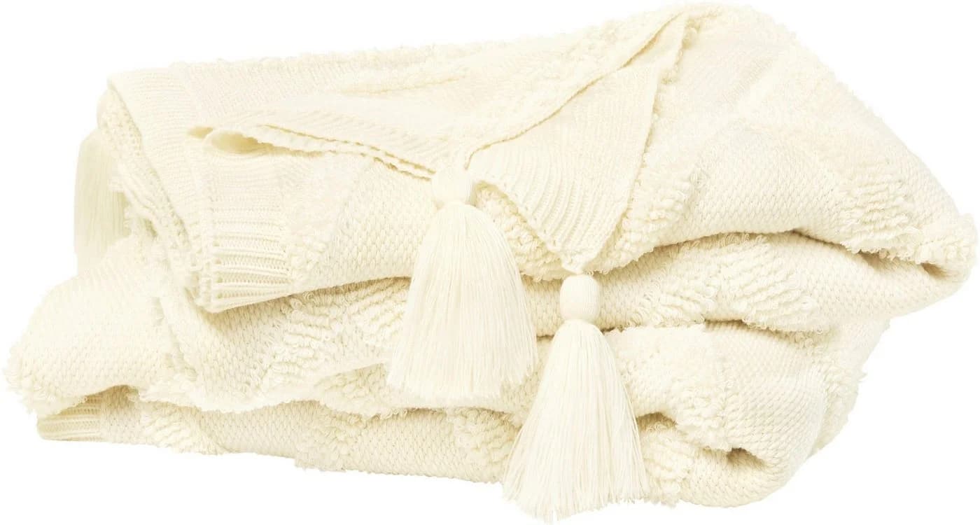 Primera Kuscheldecke Boho Beige 130x170cm Kunstfaser mit Bommeln - Bild 2