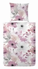 PRIMERA Feinbiber-Bettwäsche Lila Grau Blumenmuster 100% Baumwolle Bild 1
