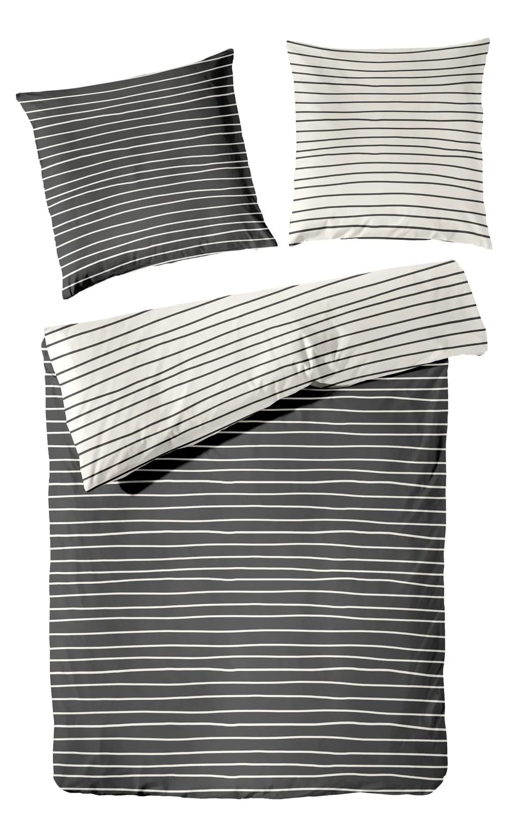 PRIMERA Wendebettwäsche Perkal Schwarz Streifen 220x155 cm