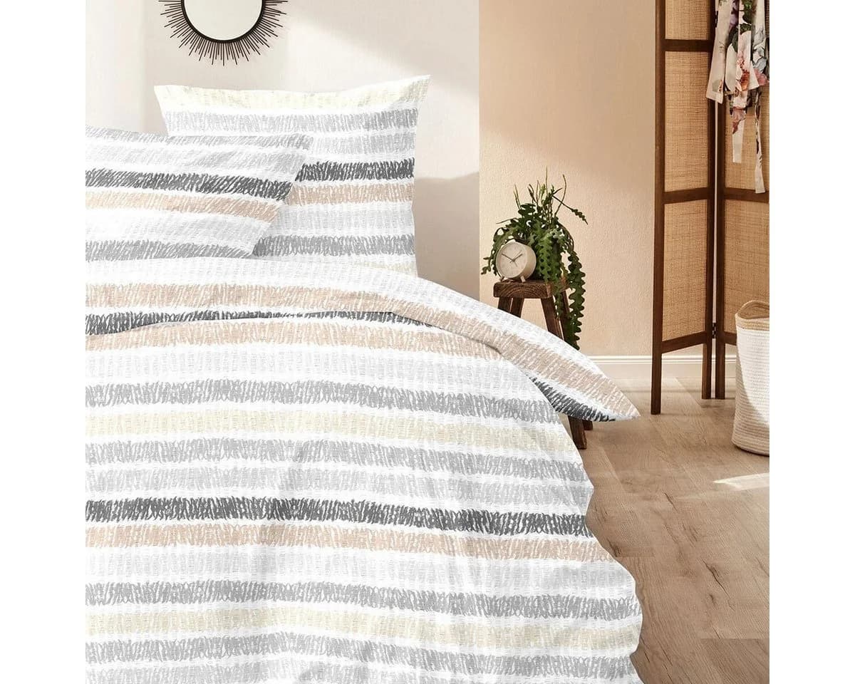 Enrico Bettwäsche Seersucker 2-teilig Baumwolle Beige/Grau - Bild 2