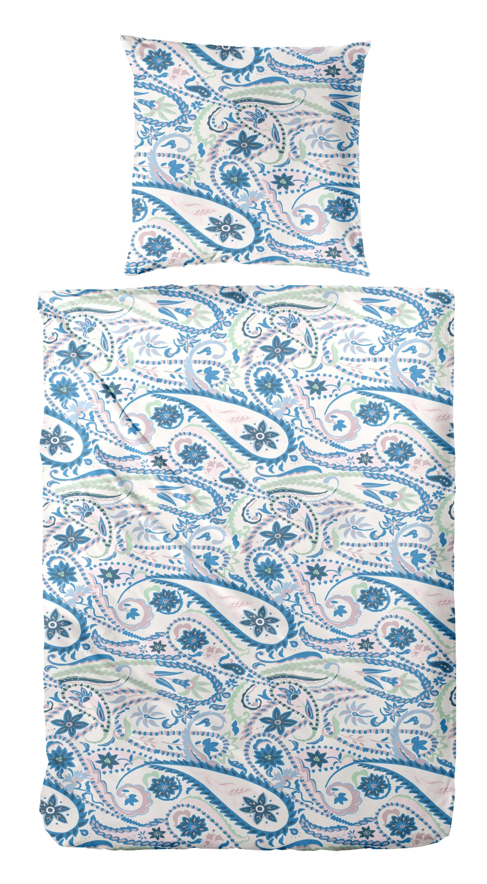 Primera Mako-Satin-Bettwäsche Pastel Paisley Blau 135x200 cm