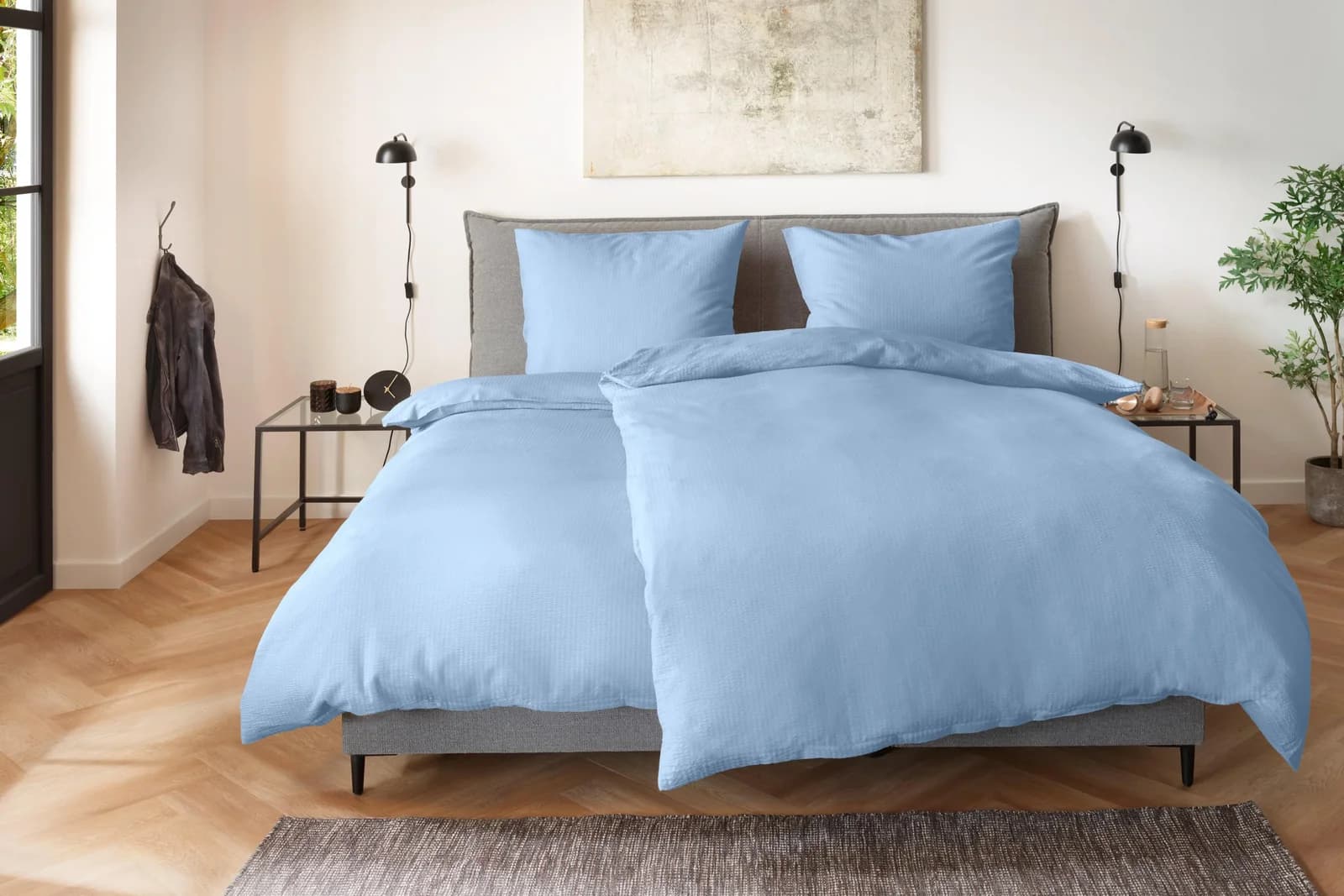 Primera Soft-Seersucker-Bettwäsche Uni Blau